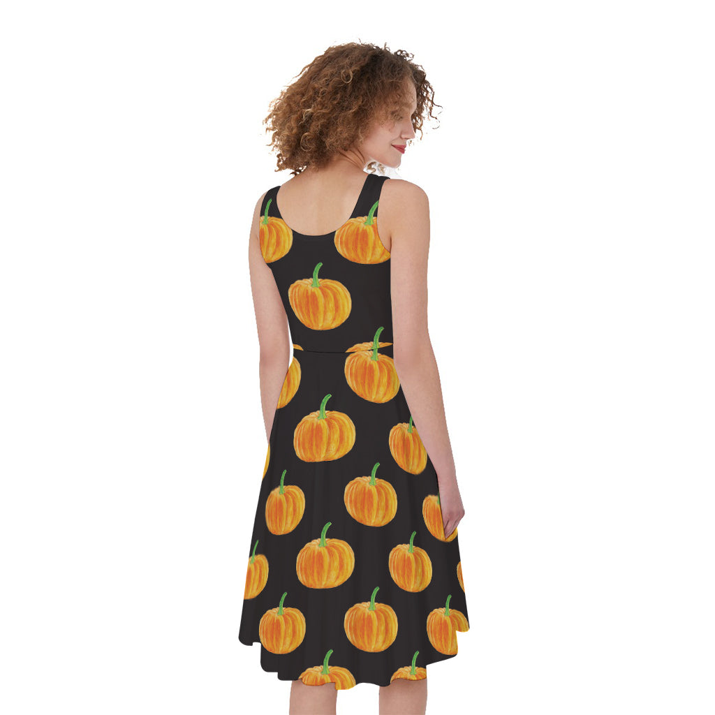 Watercolor Pumpkin Pattern Print Women's Sleeveless Dress