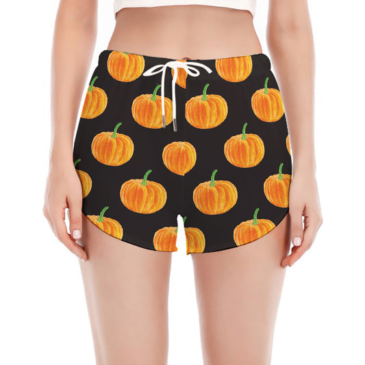Watercolor Pumpkin Pattern Print Women's Split Running Shorts