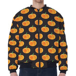Watercolor Pumpkin Pattern Print Zip Sleeve Bomber Jacket
