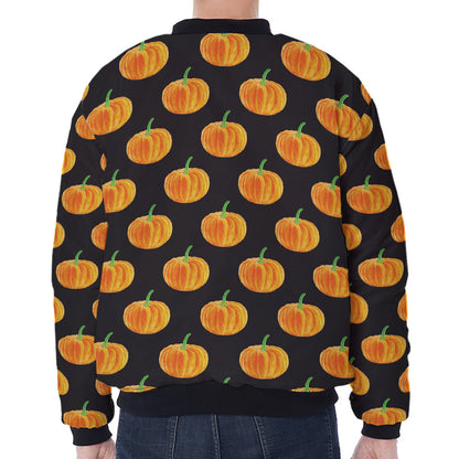 Watercolor Pumpkin Pattern Print Zip Sleeve Bomber Jacket