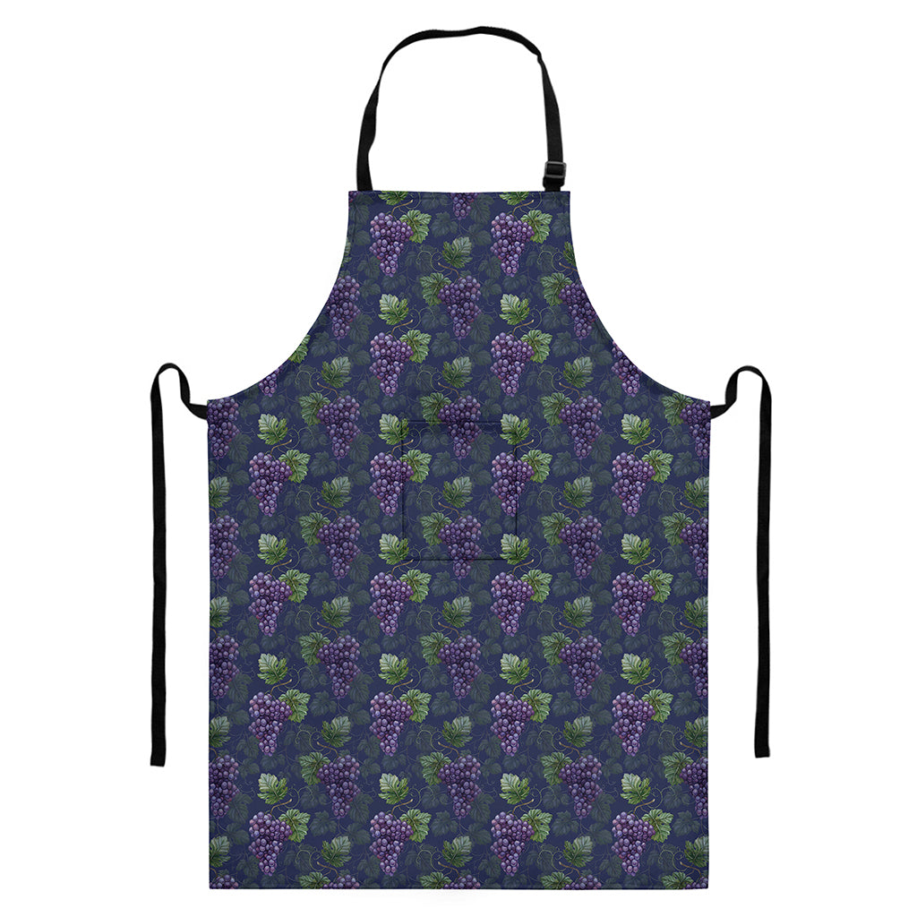 Watercolor Purple Grapes Pattern Print Bib Apron With Pocket