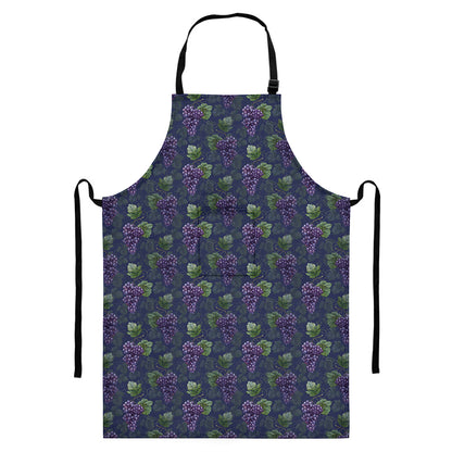Watercolor Purple Grapes Pattern Print Bib Apron With Pocket