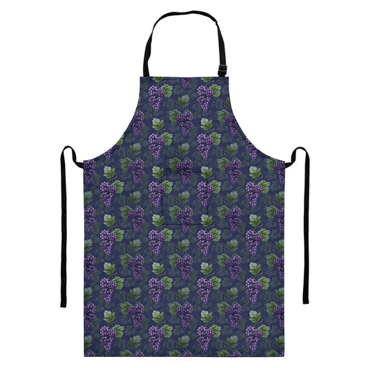 Watercolor Purple Grapes Pattern Print Bib Apron With Pocket