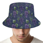 Watercolor Purple Grapes Pattern Print Bucket Hat