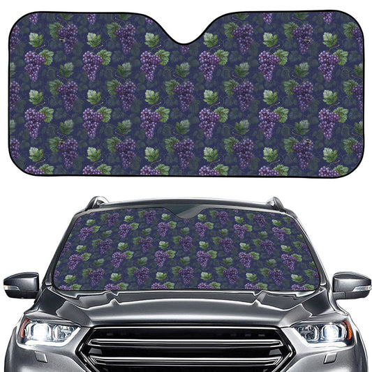 Watercolor Purple Grapes Pattern Print Car Windshield Sun Shade