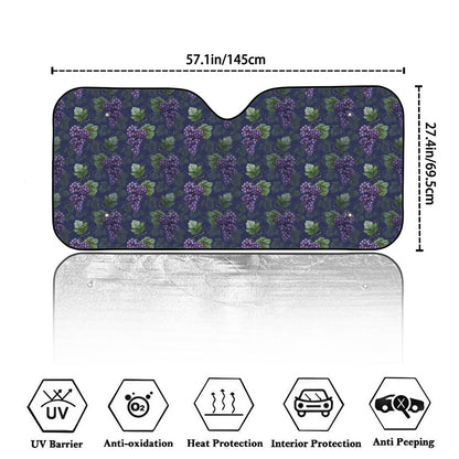 Watercolor Purple Grapes Pattern Print Car Windshield Sun Shade