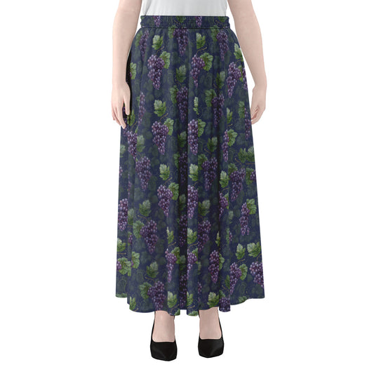 Watercolor Purple Grapes Pattern Print Chiffon Maxi Skirt