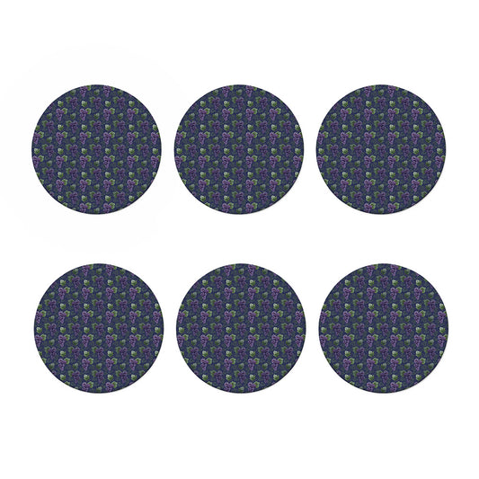 Watercolor Purple Grapes Pattern Print Coaster Set