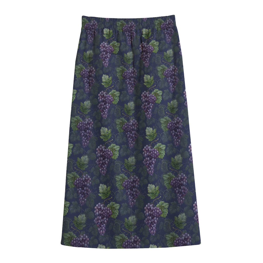Watercolor Purple Grapes Pattern Print Cotton Front Slit Maxi Skirt