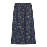 Watercolor Purple Grapes Pattern Print Cotton Front Slit Maxi Skirt