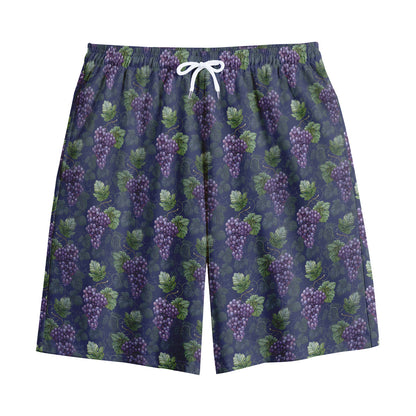 Watercolor Purple Grapes Pattern Print Cotton Shorts