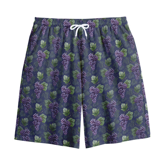 Watercolor Purple Grapes Pattern Print Cotton Shorts
