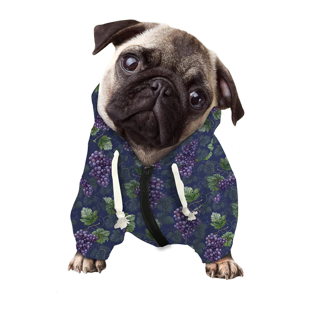 Watercolor Purple Grapes Pattern Print Dog Zip Up Hoodie
