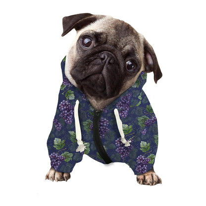 Watercolor Purple Grapes Pattern Print Dog Zip Up Hoodie