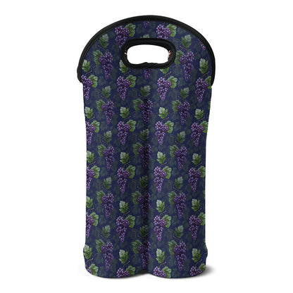 Watercolor Purple Grapes Pattern Print Double Neoprene Wine Tote