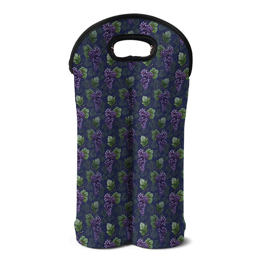 Watercolor Purple Grapes Pattern Print Double Neoprene Wine Tote