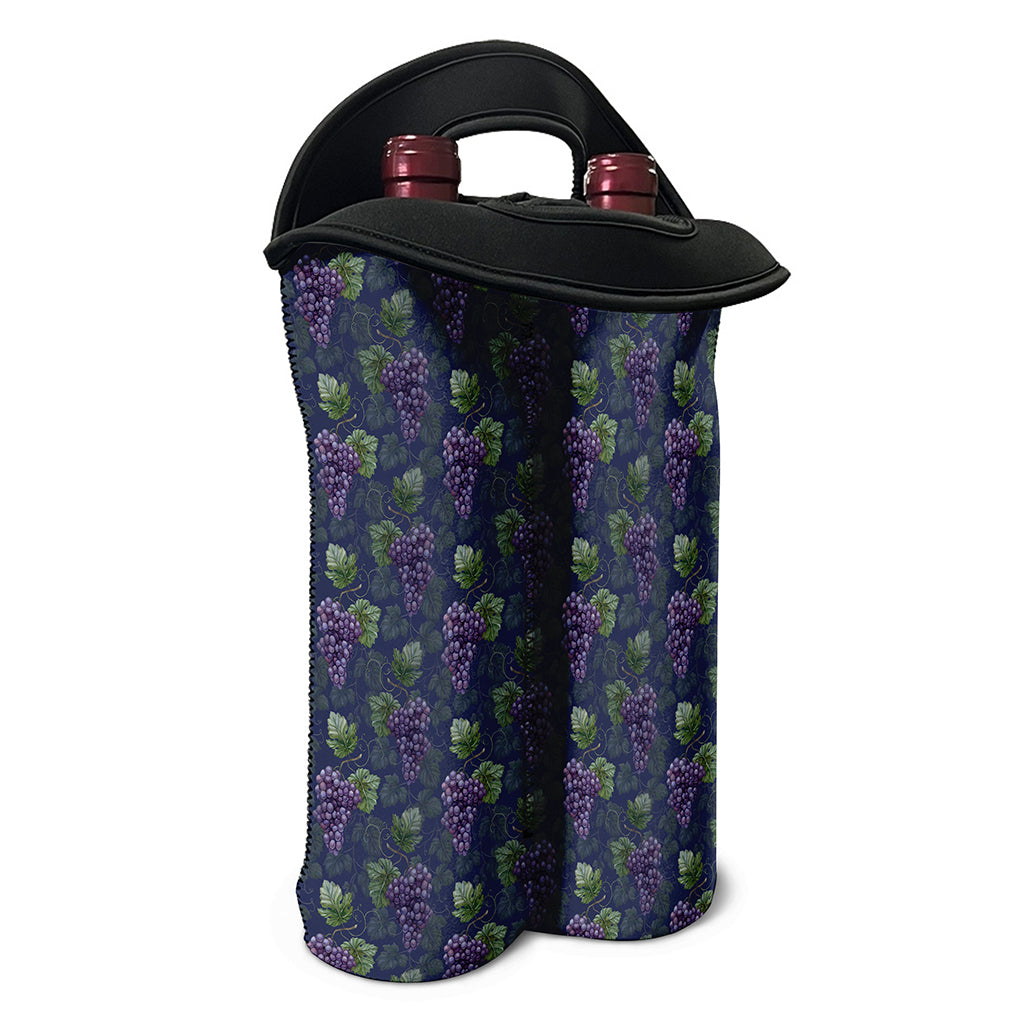 Watercolor Purple Grapes Pattern Print Double Neoprene Wine Tote
