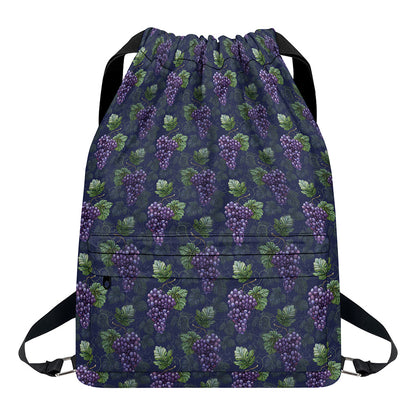 Watercolor Purple Grapes Pattern Print Drawstring Backpack
