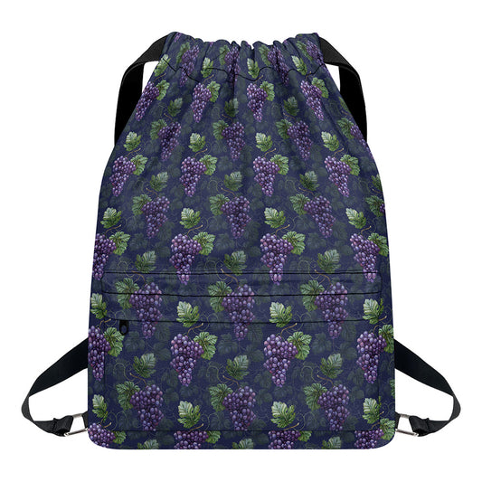 Watercolor Purple Grapes Pattern Print Drawstring Backpack