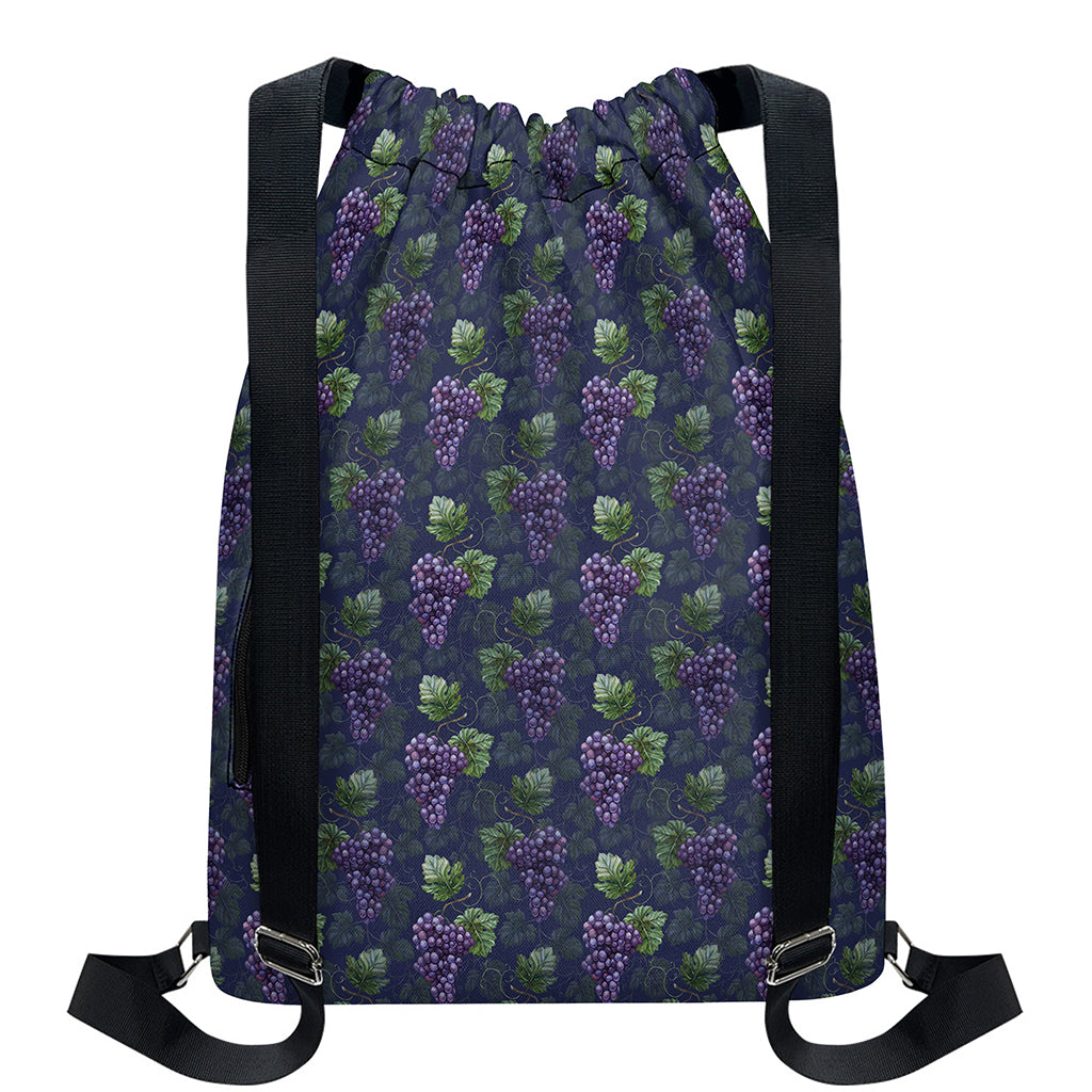Watercolor Purple Grapes Pattern Print Drawstring Backpack