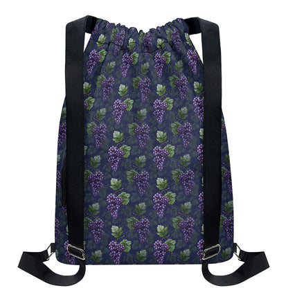 Watercolor Purple Grapes Pattern Print Drawstring Backpack