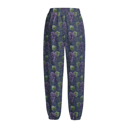 Watercolor Purple Grapes Pattern Print Fleece Lined Knit Pants