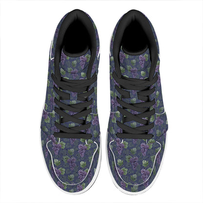 Watercolor Purple Grapes Pattern Print High Top Leather Sneakers
