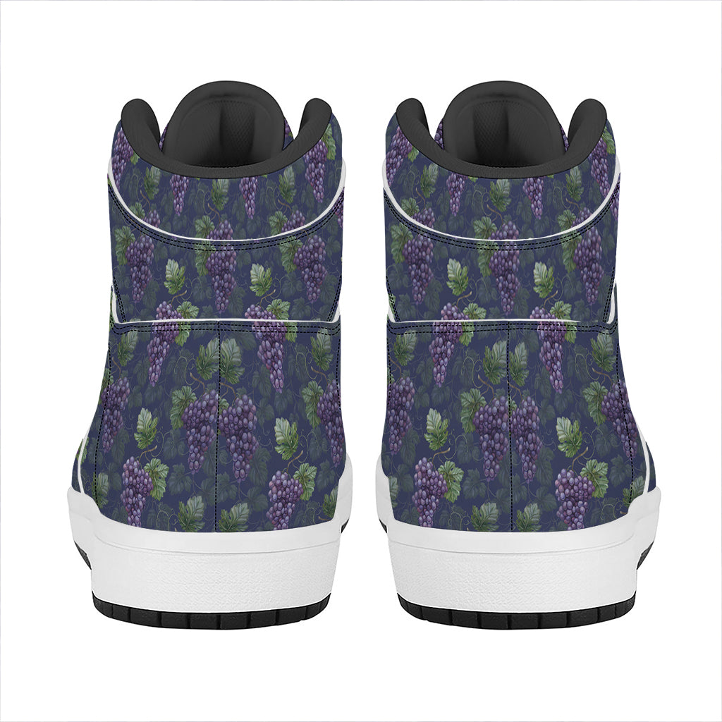 Watercolor Purple Grapes Pattern Print High Top Leather Sneakers