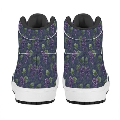 Watercolor Purple Grapes Pattern Print High Top Leather Sneakers