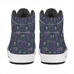 Watercolor Purple Grapes Pattern Print High Top Leather Sneakers