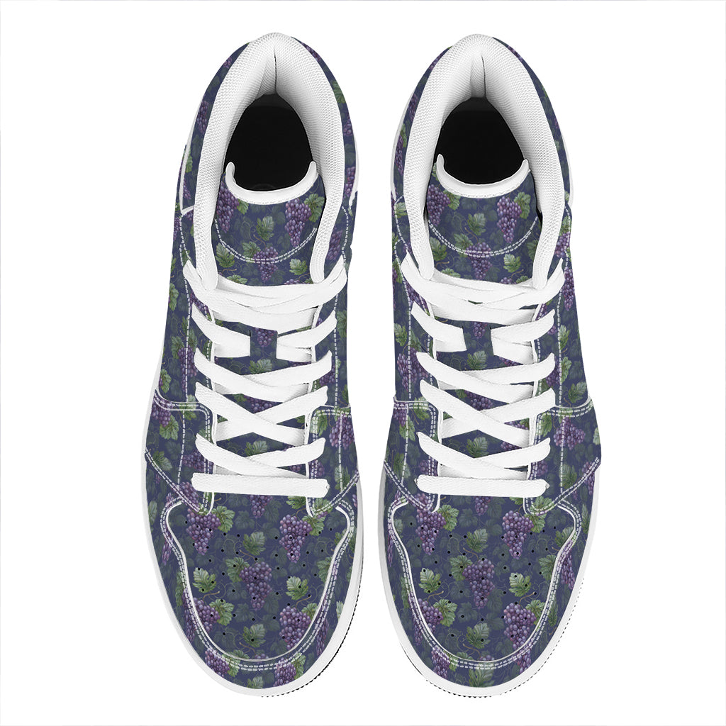 Watercolor Purple Grapes Pattern Print High Top Leather Sneakers