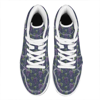 Watercolor Purple Grapes Pattern Print High Top Leather Sneakers