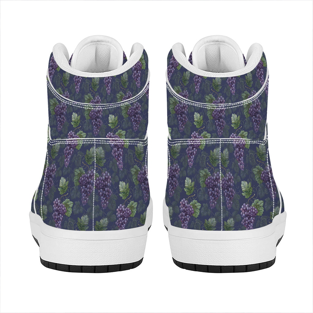 Watercolor Purple Grapes Pattern Print High Top Leather Sneakers