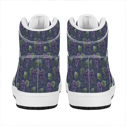 Watercolor Purple Grapes Pattern Print High Top Leather Sneakers