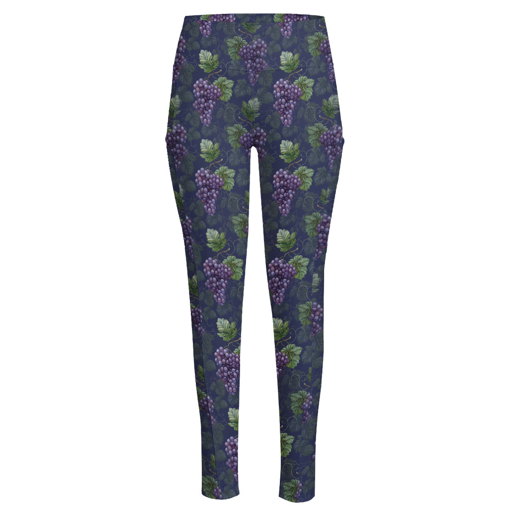 Watercolor Purple Grapes Pattern Print High-Waisted Pocket Leggings