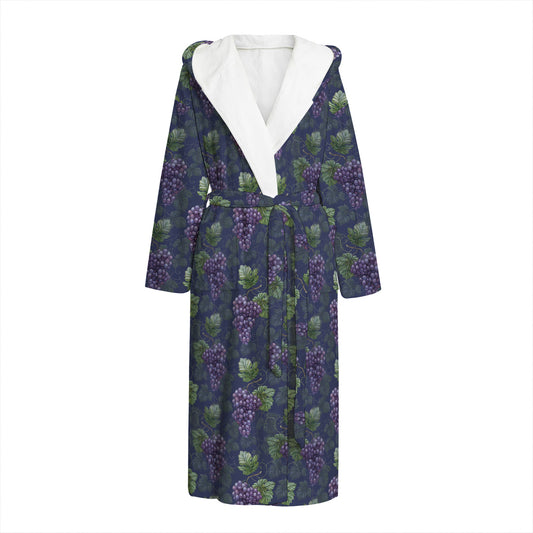 Watercolor Purple Grapes Pattern Print Hooded Bathrobe