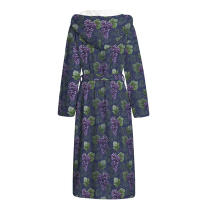Watercolor Purple Grapes Pattern Print Hooded Bathrobe