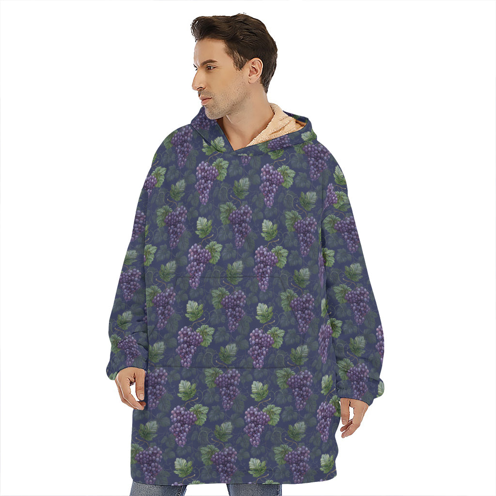 Watercolor Purple Grapes Pattern Print Hoodie Blanket