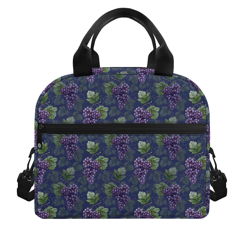Watercolor Purple Grapes Pattern Print Insulated Lunch Bag