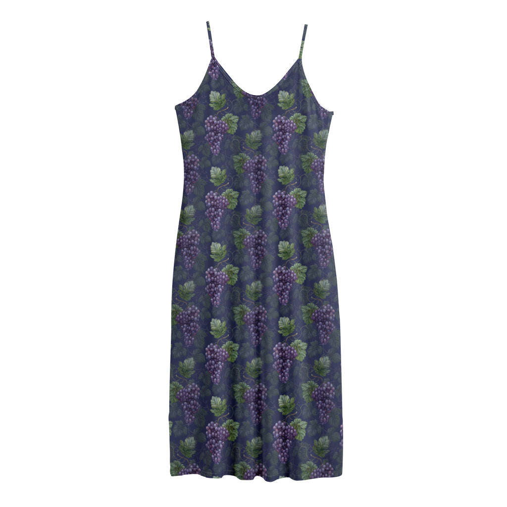 Watercolor Purple Grapes Pattern Print Jersey Midi Cami Dress