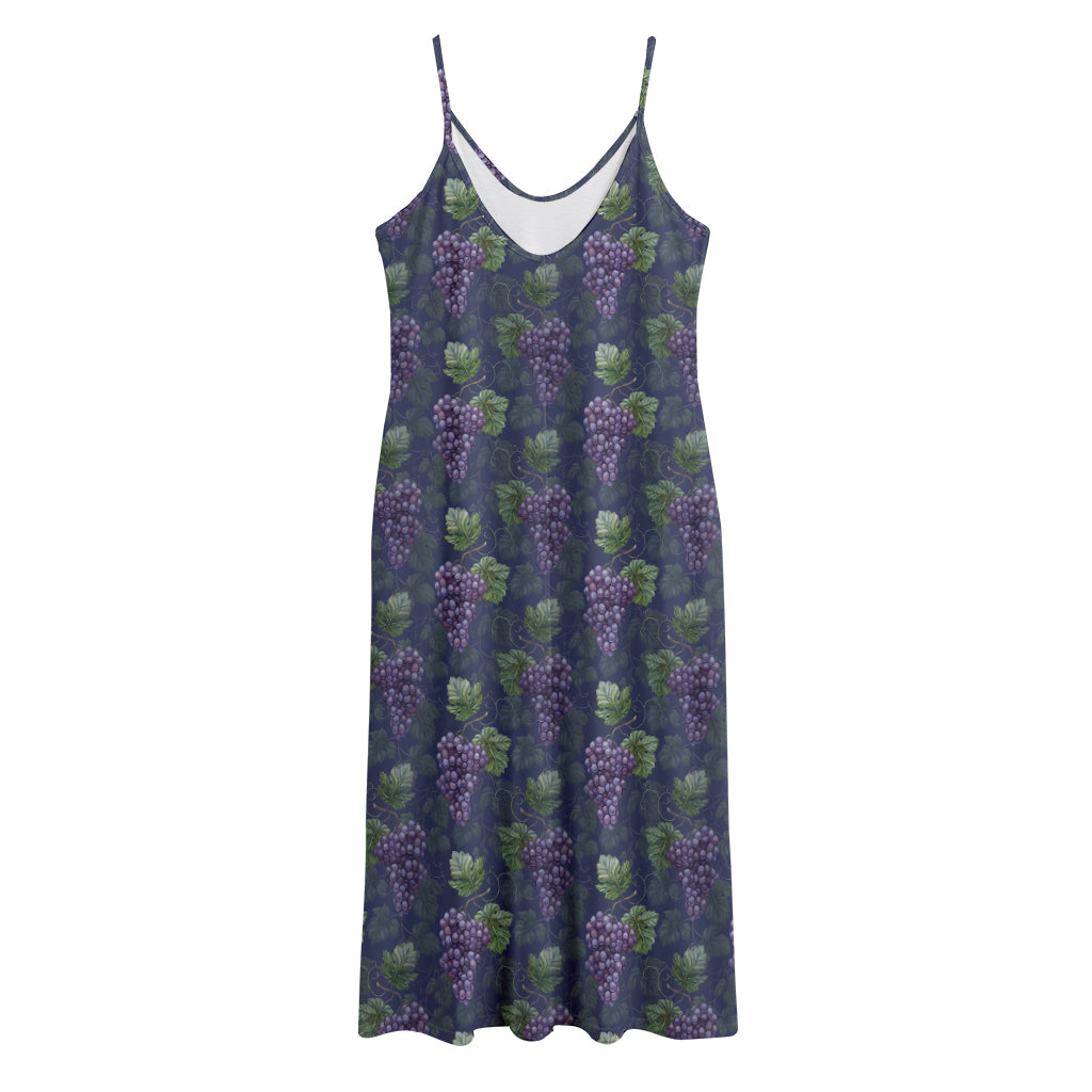 Watercolor Purple Grapes Pattern Print Jersey Midi Cami Dress