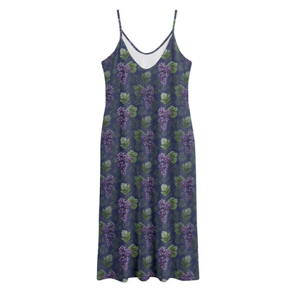 Watercolor Purple Grapes Pattern Print Jersey Midi Cami Dress