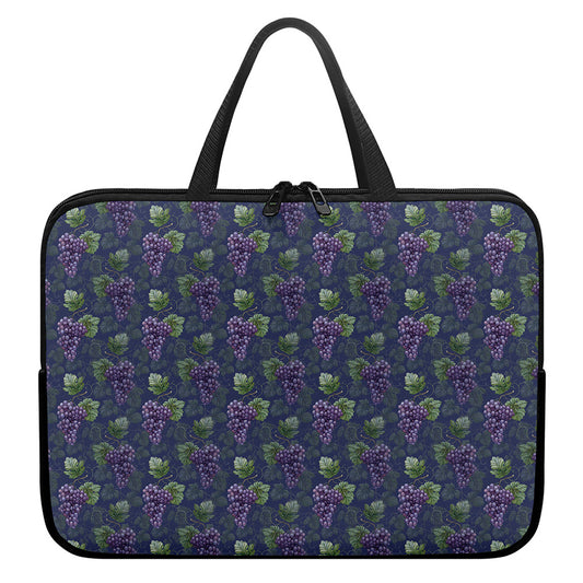 Watercolor Purple Grapes Pattern Print Laptop Sleeve With Handle