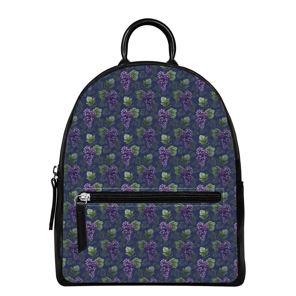 Watercolor Purple Grapes Pattern Print Leather Backpack