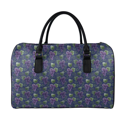 Watercolor Purple Grapes Pattern Print Leather Duffle Bag