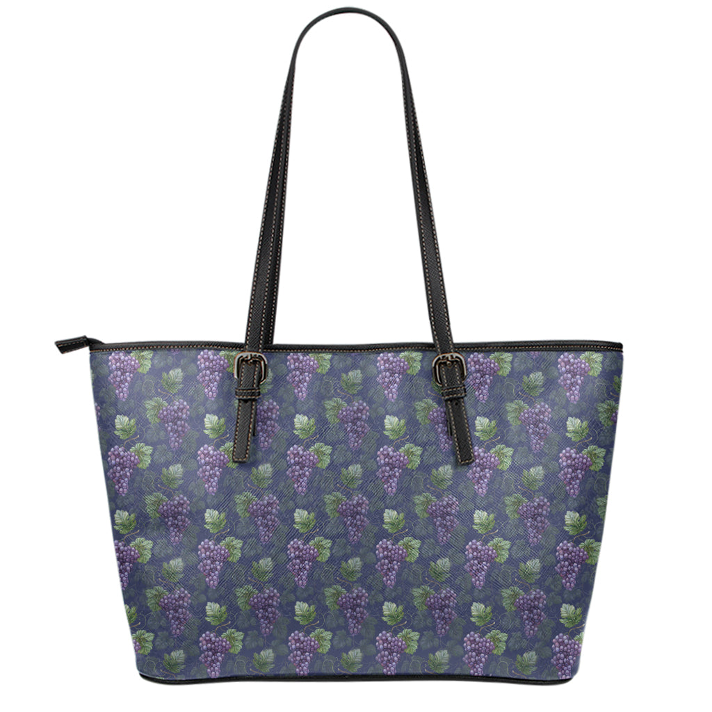 Watercolor Purple Grapes Pattern Print Leather Tote Bag