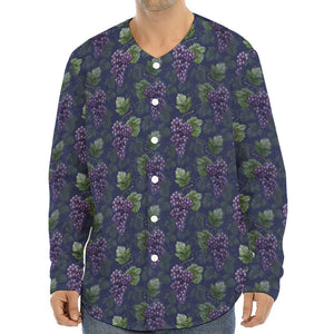 Watercolor Purple Grapes Pattern Print Long Sleeve Baseball Jersey