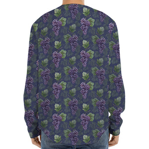 Watercolor Purple Grapes Pattern Print Long Sleeve Baseball Jersey