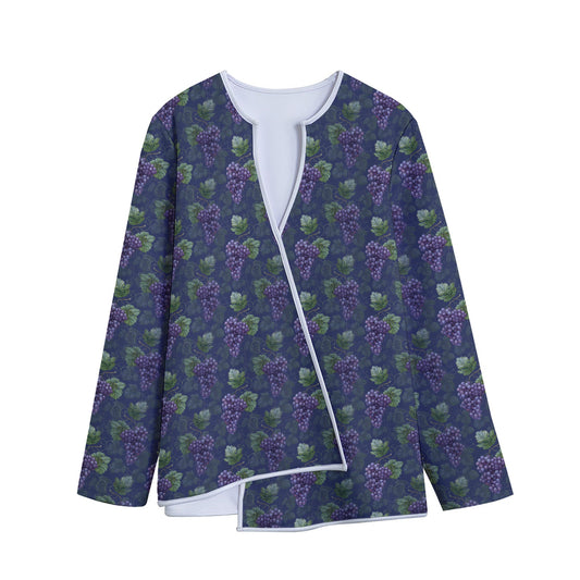 Watercolor Purple Grapes Pattern Print Long Sleeve Short Coat