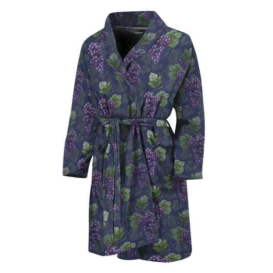 Watercolor Purple Grapes Pattern Print Men's Bathrobe